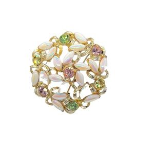 Vintage Signed BSK Iridescent Navette & Rhinestone Brooch